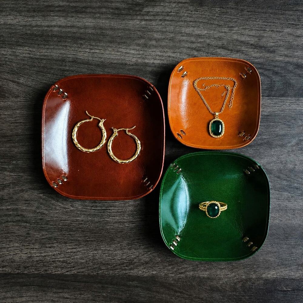 Handmade Leather Catchall Tray for Jewelry & Keys Small Items